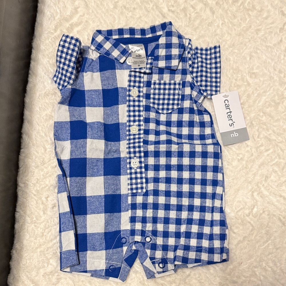 Carter's Blue and White Checkered Bodysuit